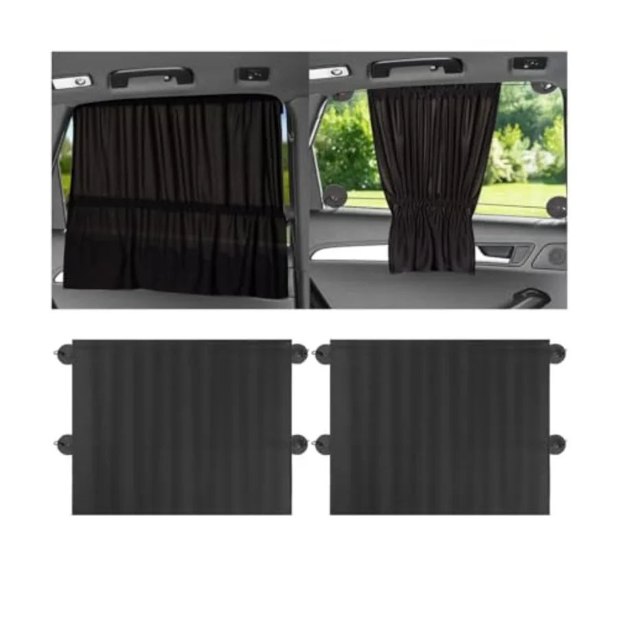 2PCS Car Side Window Sun Shades, Suction Cup Vehicle Sunshade Curtain with UV Rays Protection, Removable Auto Window Sunscreen