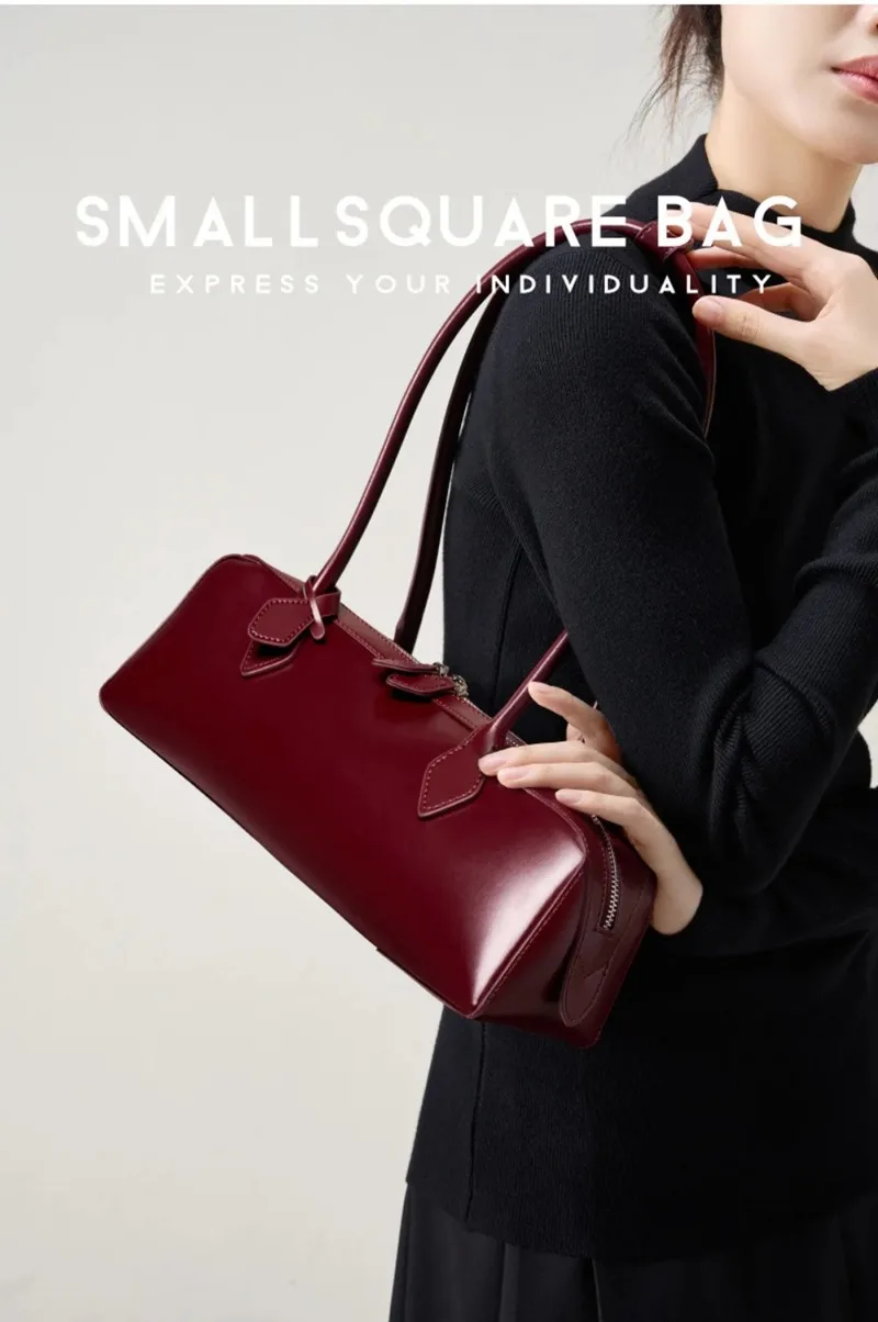 Vintage Lange Schultertasche für Damen, Luxuriöse Rindsleder-Handtasche, Damen-Umhängetasche für Pendlerinnen und Einkäufe – Detail 1