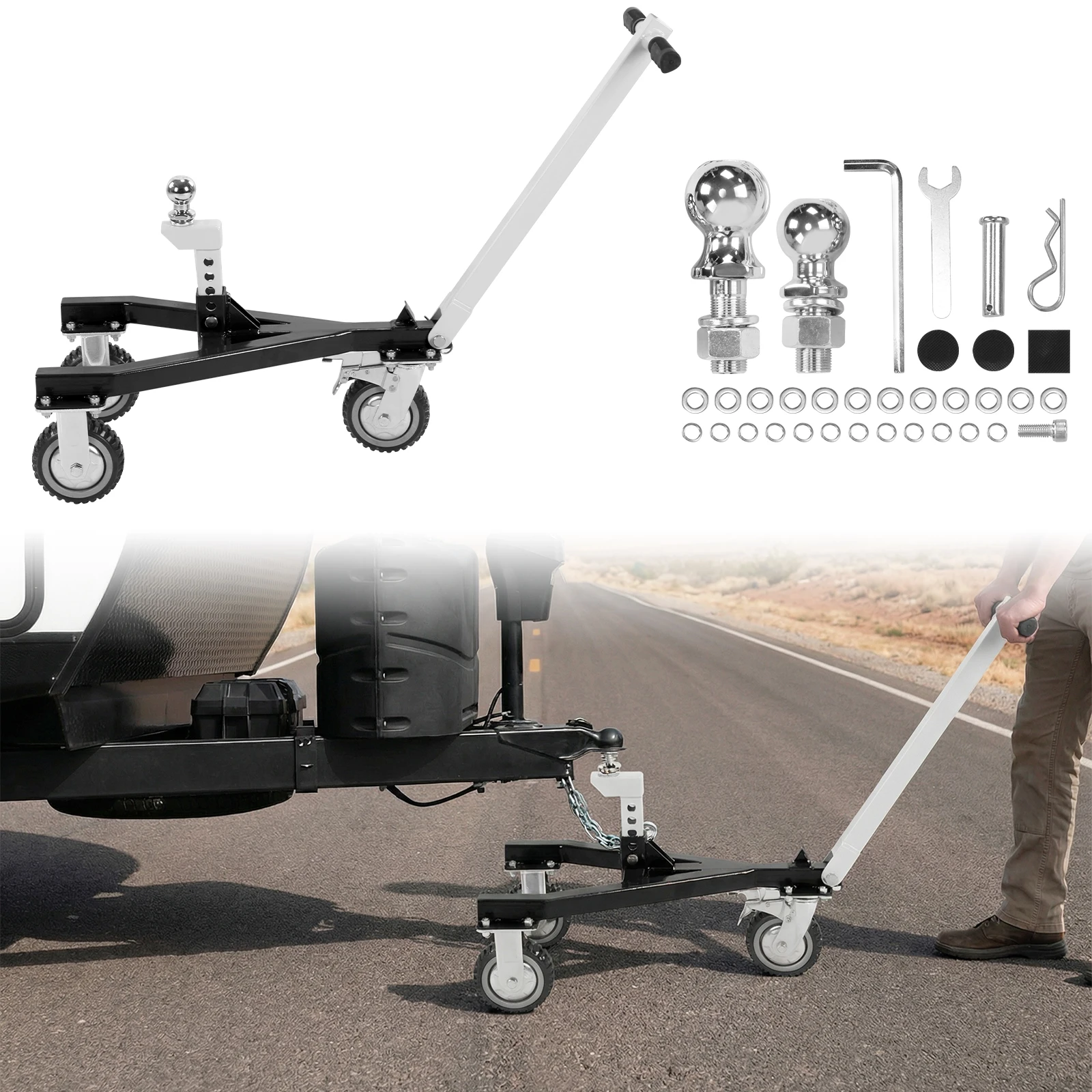 

Trailer Mover 3500 Lbs Tongue Weight Trailer Tug with 2 in & 2-5/16 in Ball Angle Adjustable Suitable for RV Boat Camper