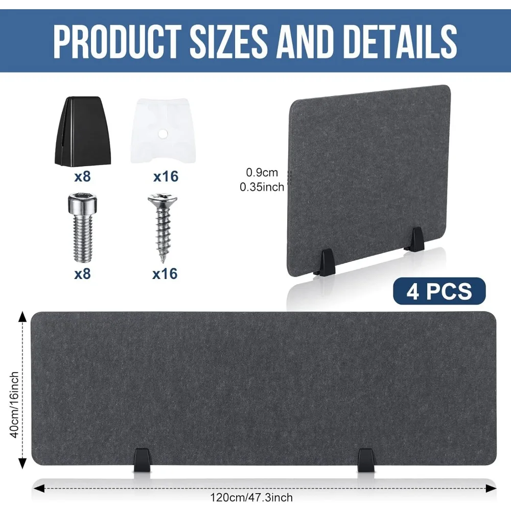 Divisor de escritorio acústico insonorizado, Panel de privacidad, particiones de escritorio independientes, divisor absorbente de sonido para oficina, paquete de 4