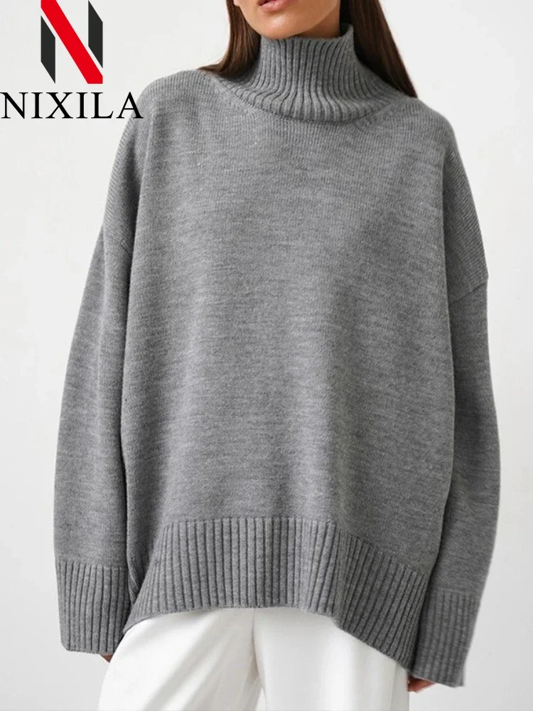 

New in Autumn Knitted Women's Sweater Oversize High Collar Vintage Pullover Soft Winter Warm Vintage Sweaters for Women Clothing