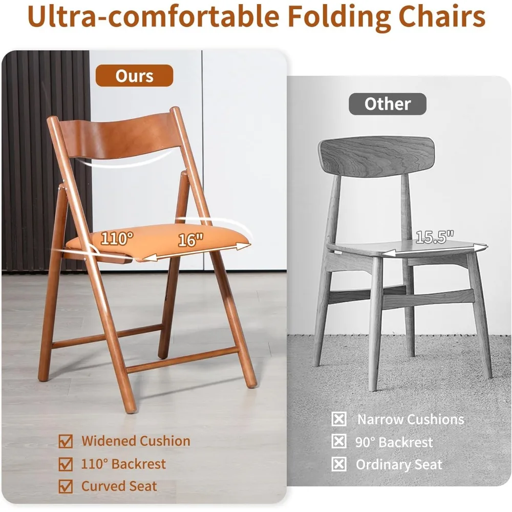 Padded Folding Chairs Set of 2, Durable Faux Leather Cushion, Portable and Assembled, Ideal for Home and Outdoor Use