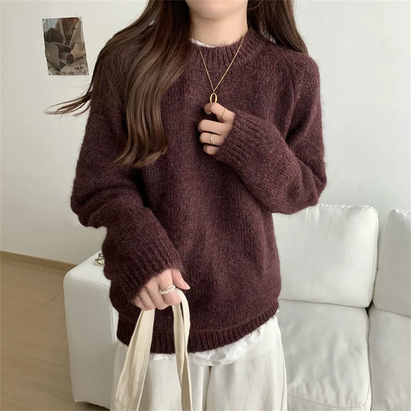 2025 Autumn and Winter Fashion New Women's Elegant Loose Thick Warm Knitted Hoodie Loose Inner Long Sleeve Sweater  Tops Jumper