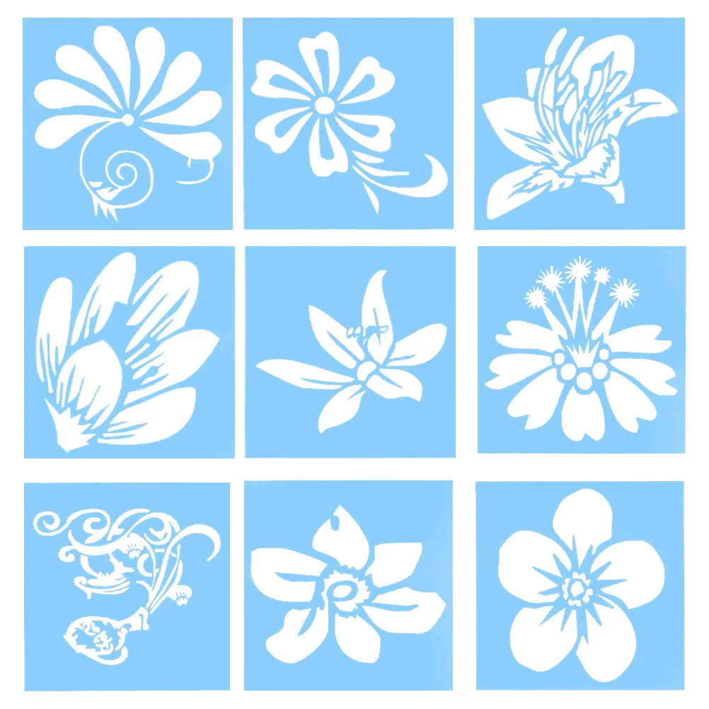 9PCS Baking Tools Drawing Stencils Plastic Flowers Template for DIY Crafts Art Projects Albums Cards Diaries