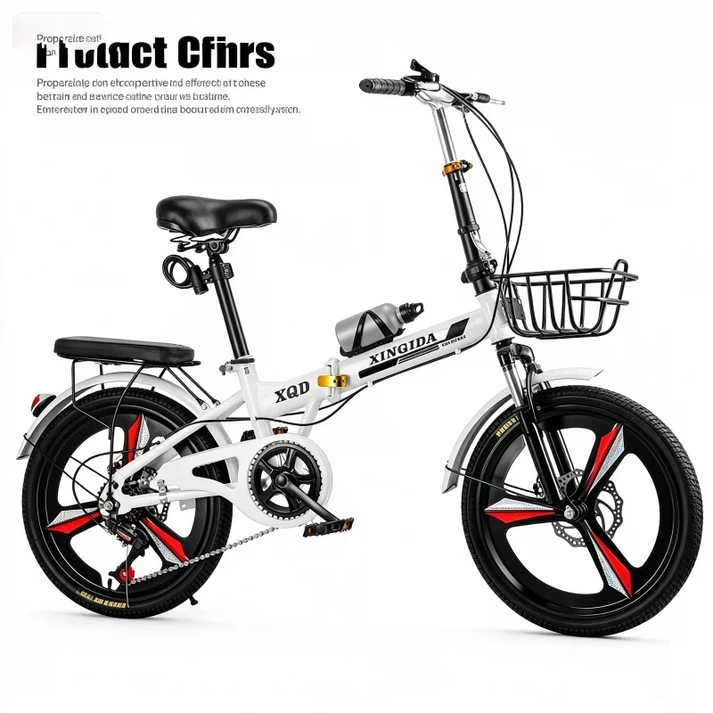 White Variable Speed Folding Bicycle with Front Shock Absorption Disc Brake Child And Adult Integrated Wheel Installation-Free