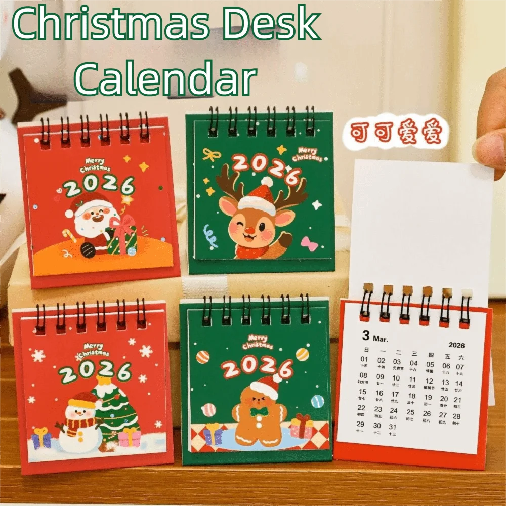 

Creative Christmas 2026 Desk Calendar Coil Binding Cartoon Schedule Planner Portable Desktop Calendar Office School Supplies