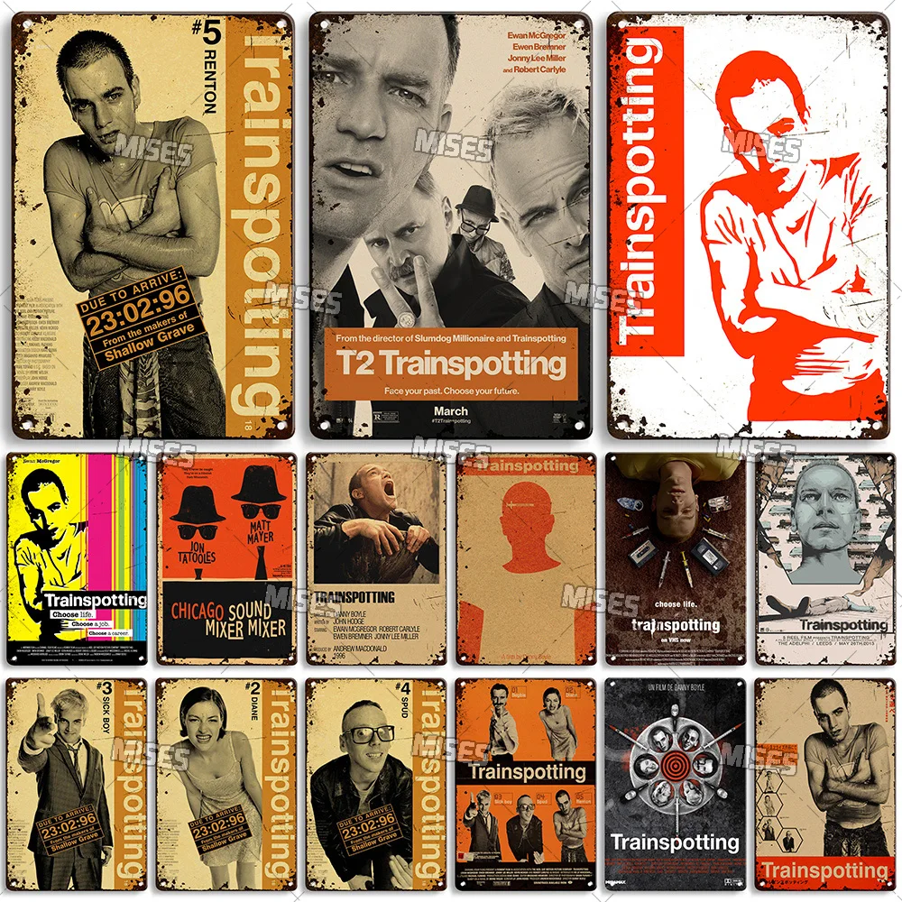Mises 1996 trainspotting filme cartaz de metal casa cozinha placa de metal enferrujado metal estanho sinal industrial decoração barra parede metal placa