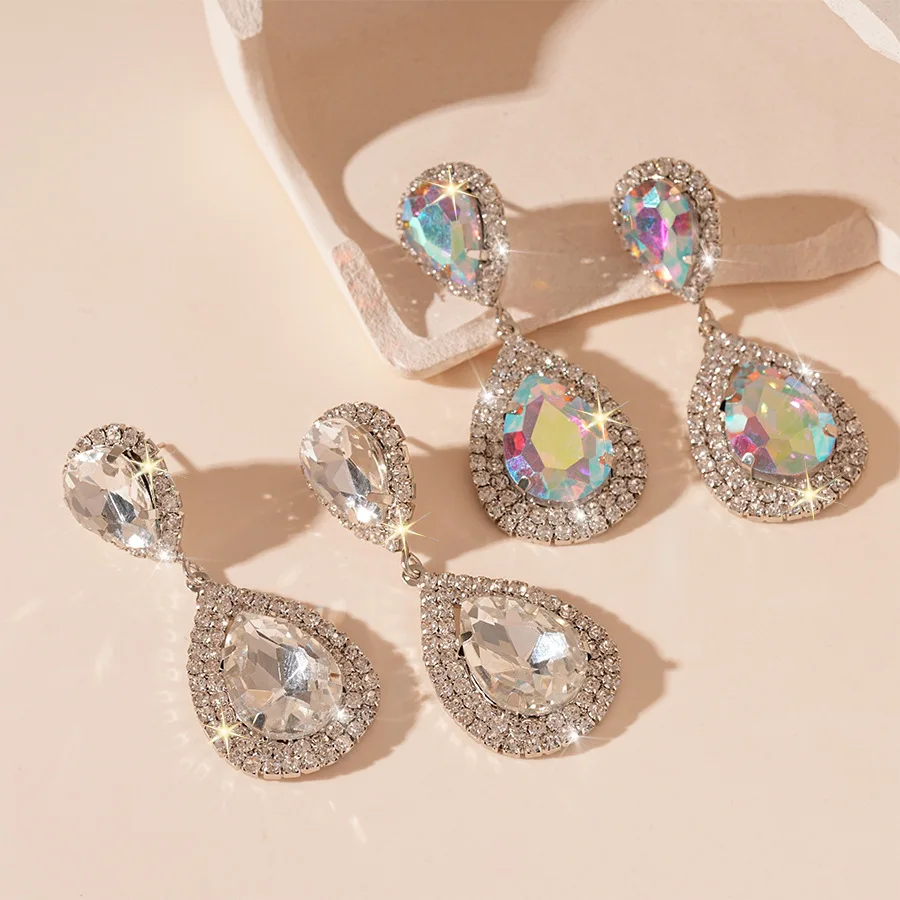 Super flash light luxury style diamond-encrusted water drop silver needle earrings, simple niche temperament high-end earrings