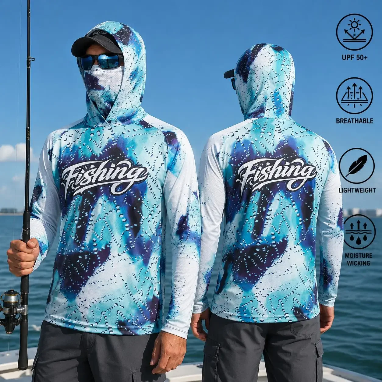 Fishing Shirt Hooded Men Fishing Clothes Long Sleeve Outdoor Summer Mask Hoody Tops Sun Protection Performance Jersey view 4