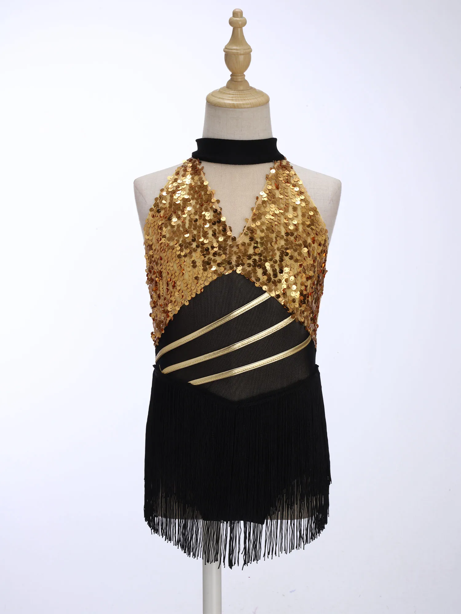 Ballet Jersey Latin Leotards Dresses for Girls Kids Sequin Jazz Tango Chacha Dress Sleeveless Shiny Tassel Dress Rumba Dancewear - view 3