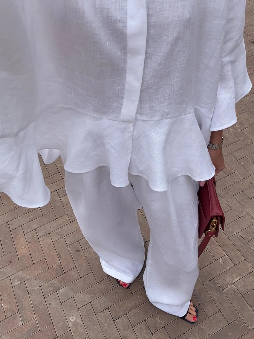 Marthaqiqi Loose Women Nightgowns Set Long Sleeve Nightwear Turn-Down Collar Sleepwear Pants Casual Ladies Pajamas 2 Piece Suits