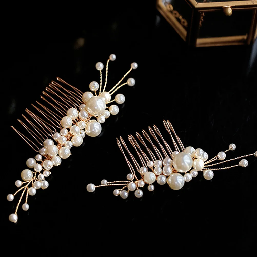 

2PCS Pearl Comb Wedding Headpiece Bridal Headdress Bride Insert Women Hairpin Accessories Bridesmaid Prom Party