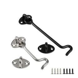 Door Window Hook Black Stainless Steel Window Lock with Safety Switch Cabin Window Hook Door Eye Latch Catch Holder with Screws