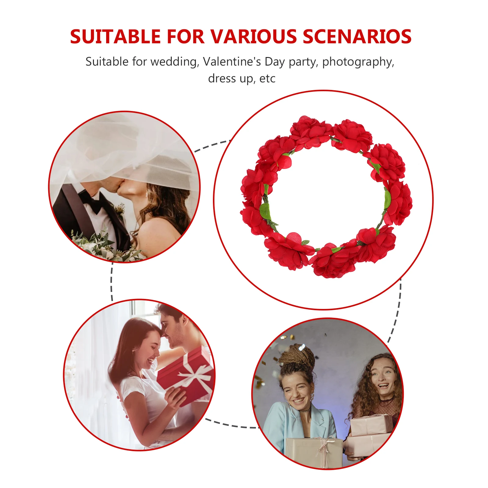 

Rhinestone Red Flower Headb Elegant Hair Dressing Bridal Party Accessories Valentine Gift Floral Wreath High Quality