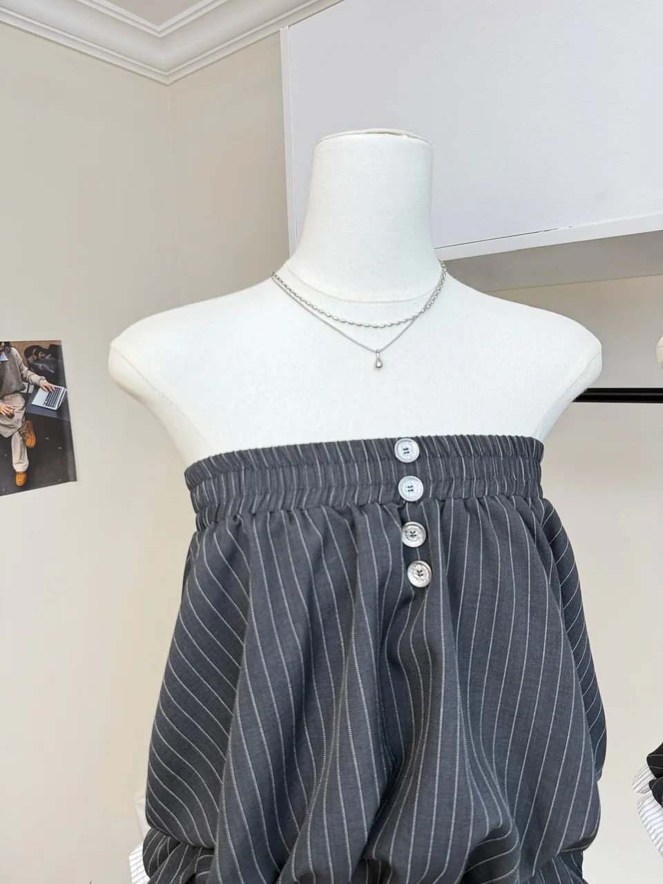 Black White Striped Tube Top, Ruffle Hem Color Block Off Shoulder Bandeau Top
