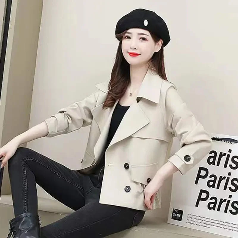 High-quality Windbreaker Women\'s Short Jacket 2024 Spring And Autumn New Large Lapel Double-Breasted Jacket Top Female Trench