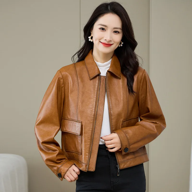 Winter New Genuine Leather Coat Women's Head Layer Plant Tanned Sheepskin Jacket Short Fashion Coat