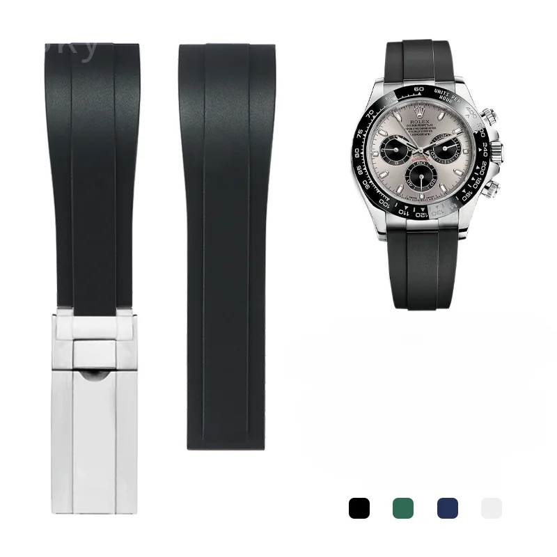 Edelstahl-Uhrenarmband mit Schmetterlingsschnalle für Rolex Black Water Ghost Green Submariner Daytona Herren Langlebiges Gummi-Uhrenarmband