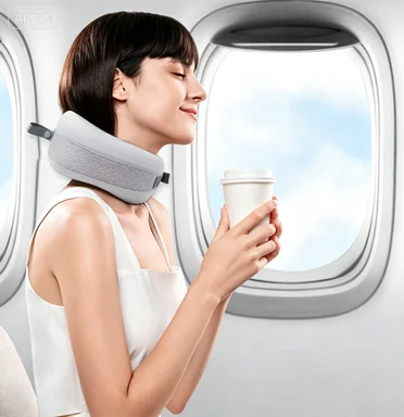 Portable travel compact neck pillow for cervical support breathable design convenient  storage