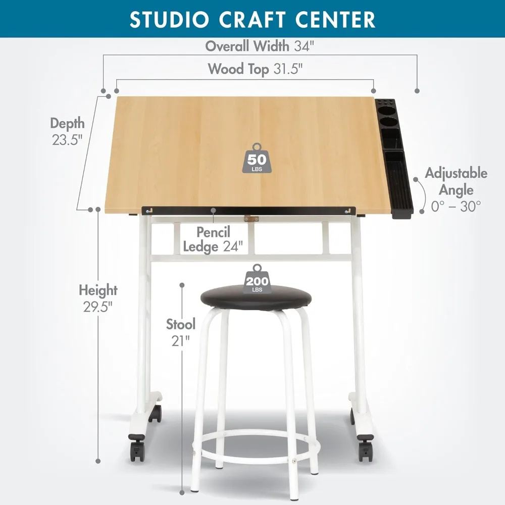 Crafting Table with White and Maple Finish, 34 Wide x 23.5 Deep x 37.5 High