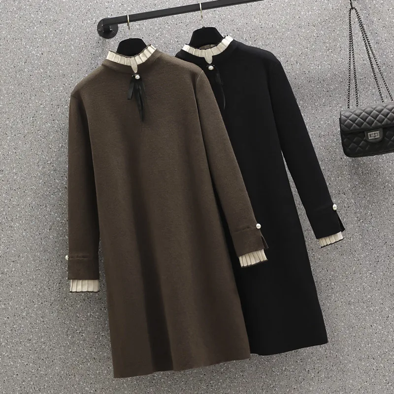 Large Size Bow Sweater Dress Vestido 2022 New Women Autumn Winter Long Sleeve Solid Color Warm Elegant Kintting Dresses Robe