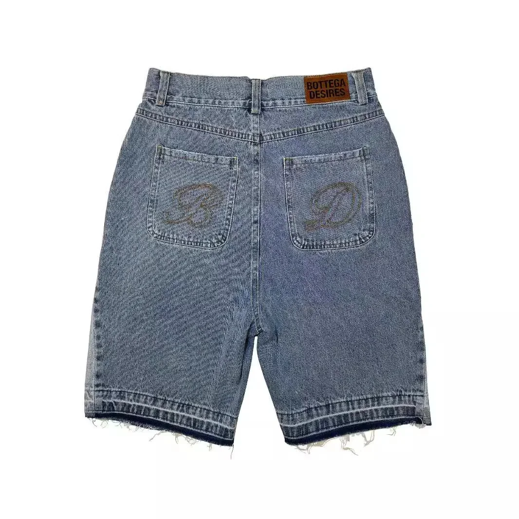 Straat Borduurwerk Hoge Taille Gewassen Denim Harajuku Retro Trendy Merk Oversized Jeans Mannen Y2 K Goth Punk Shorts