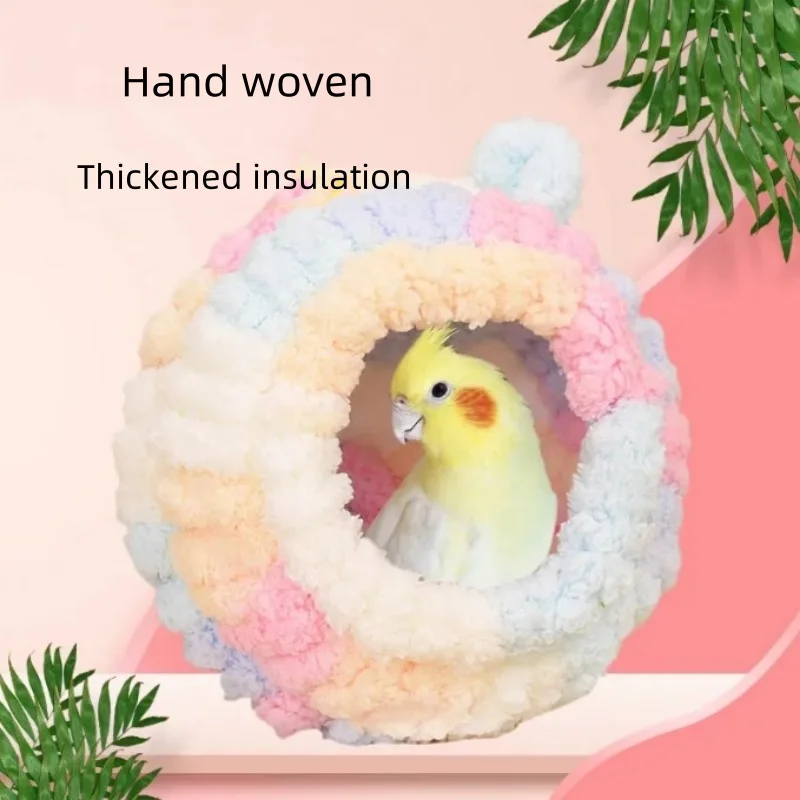 Hamac en Peluche Tissé à la Main pour Décoration de Maison d'Hiver, Nid d'Oiseau Chaud, Cage pour Perroquet et Pivoine