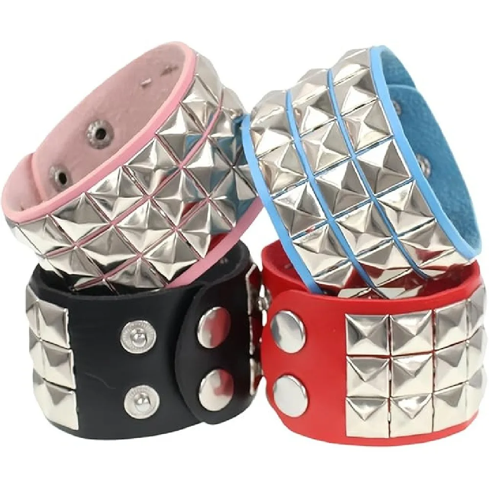 Punk Pyramid Stud Faux Leather Wrist Cuff, Adjustable Rivet Wristband, Rock Gothic Street Couple Accessory