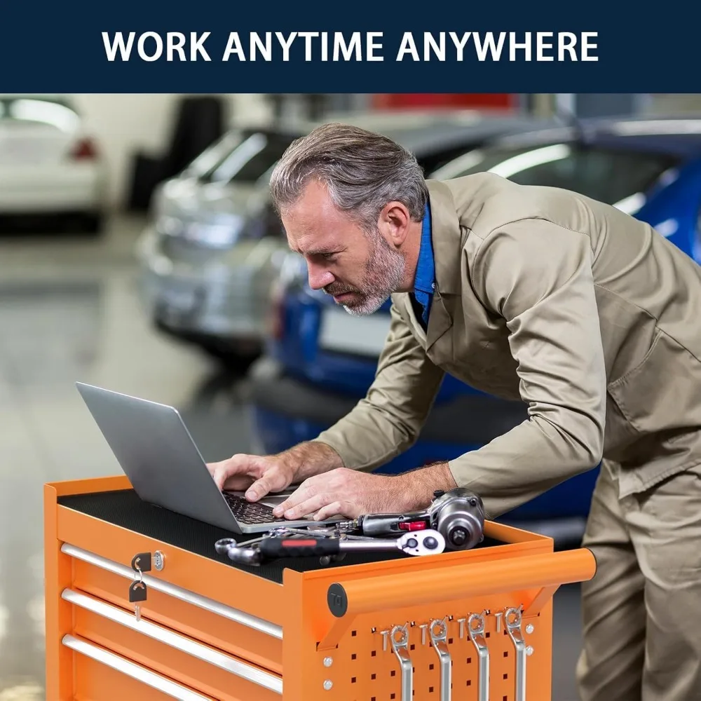 Lemari Perkakas Logam dengan 7 Laci, Kabinet Penyimpanan Beroda yang Dapat Dikunci untuk Pengorganisasian Garasi dan Gudang