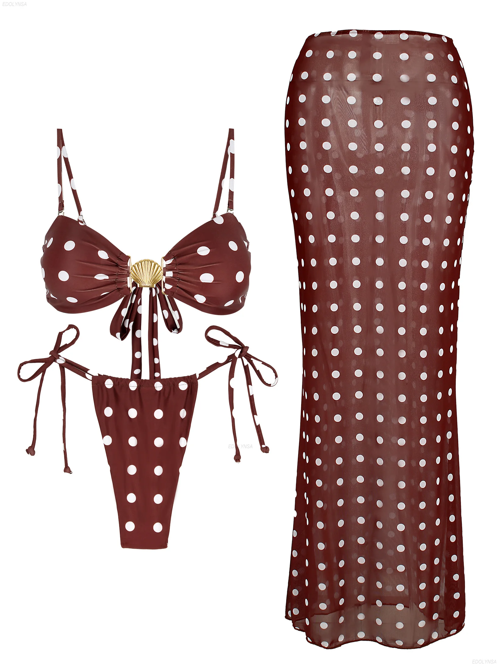 Traje de baño elegante sin tirantes, Bikini de lunares de 3 piezas, falda para la playa elegante de cintura alta, nuevo traje de baño con vestido tipo pareo K271