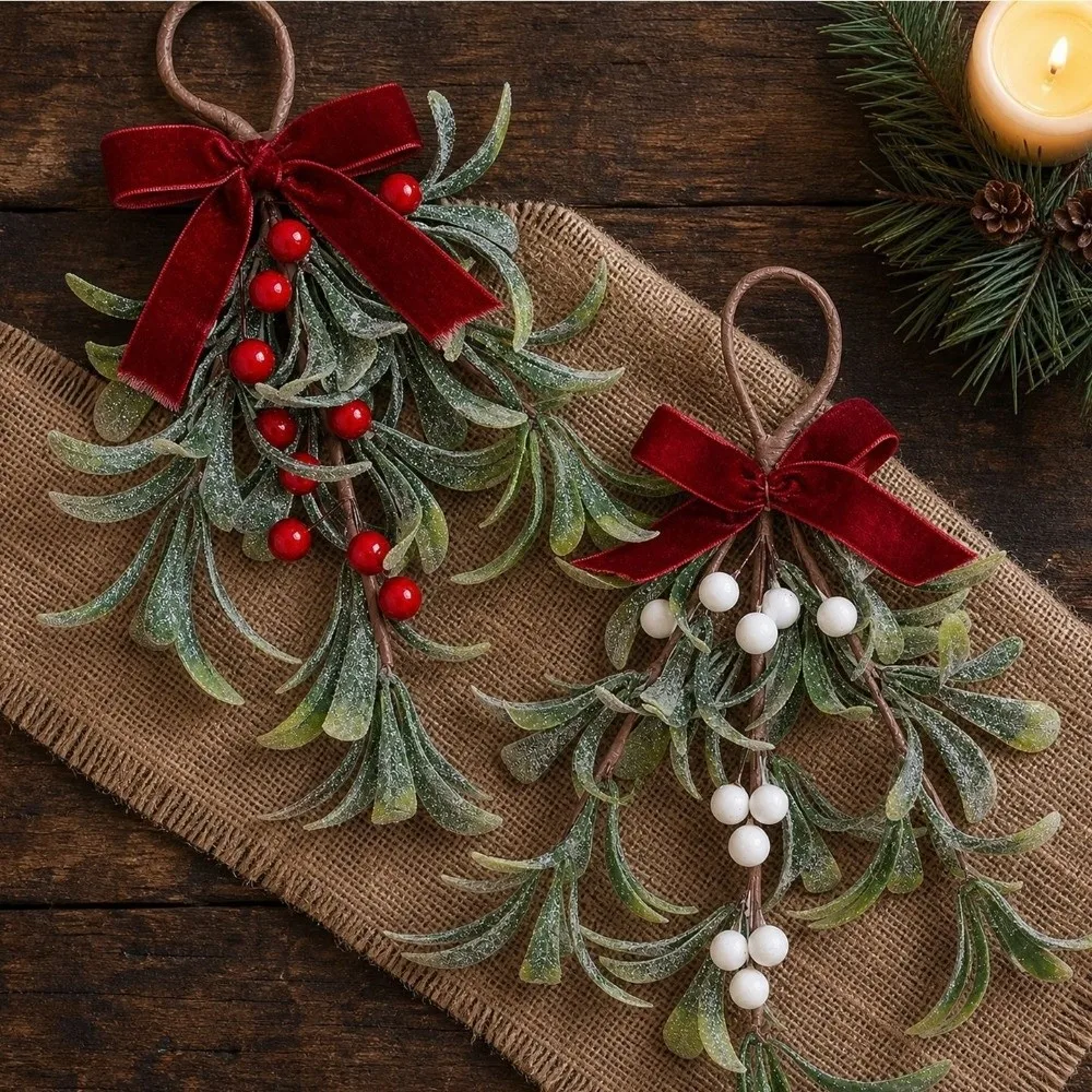Lifelike Artificial Christmas Tree Wreath Red Berries With Bowknot Xmas Garland Decorative Xmas Tree Decoration
