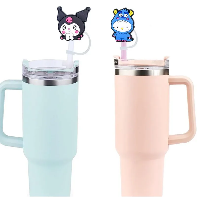 Tapa de cubierta de paja de la serie Sanrio para taza Stanley, tapa de paja de silicona de 10mm, Compatible con vaso de 30 y 40 Oz con tapas de puntas de mango