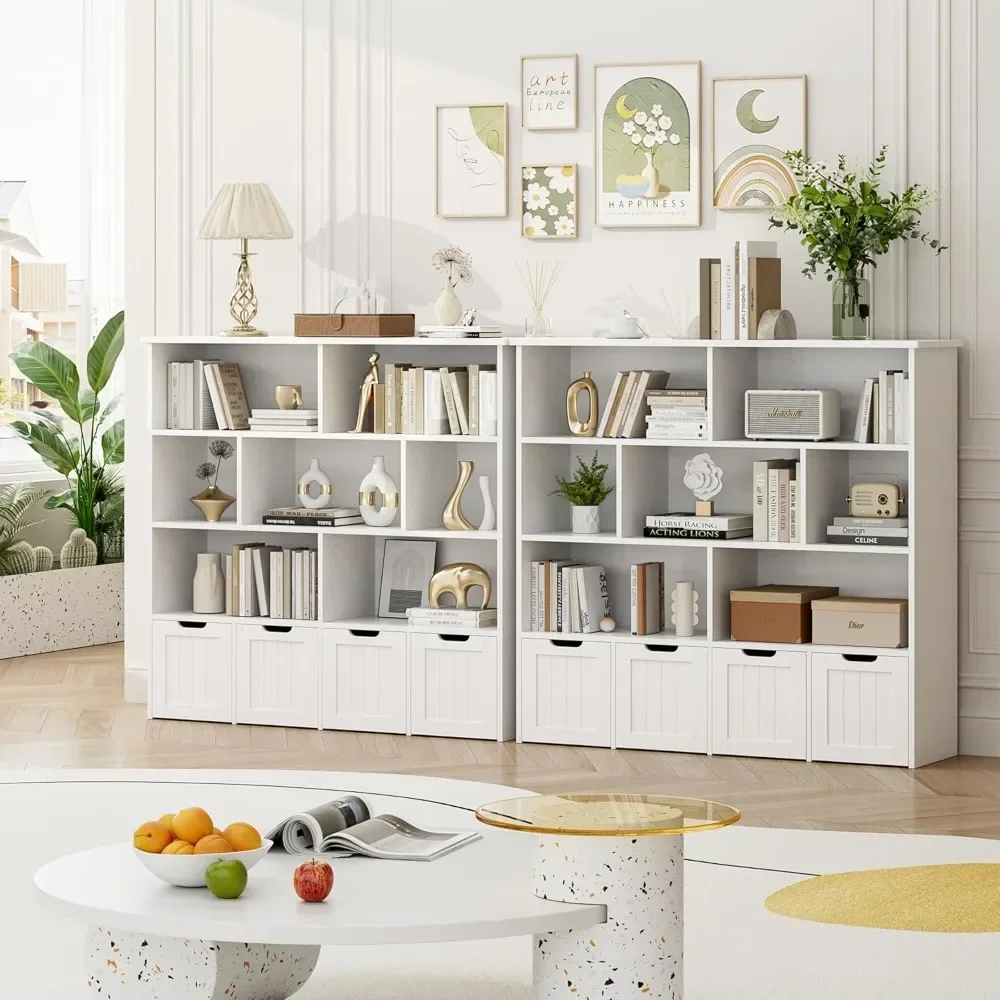 Organizer Penyimpanan Mainan, Penyimpanan dengan 4 Laci Bergerak dan 7 Kubi Penyimpanan, Organizer Rak Dada Mainan dengan Roda Tersembunyi