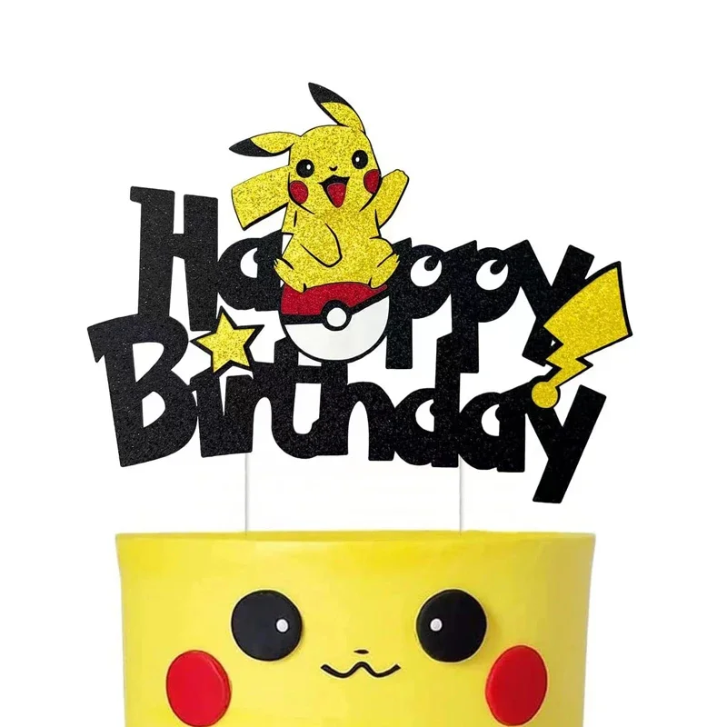 Pokemon Bolo Decoração para Crianças, Figura Figurine Pikachu, Bolo de Feliz Aniversário, Bandeira Topper, Baby Shower Party Supplies