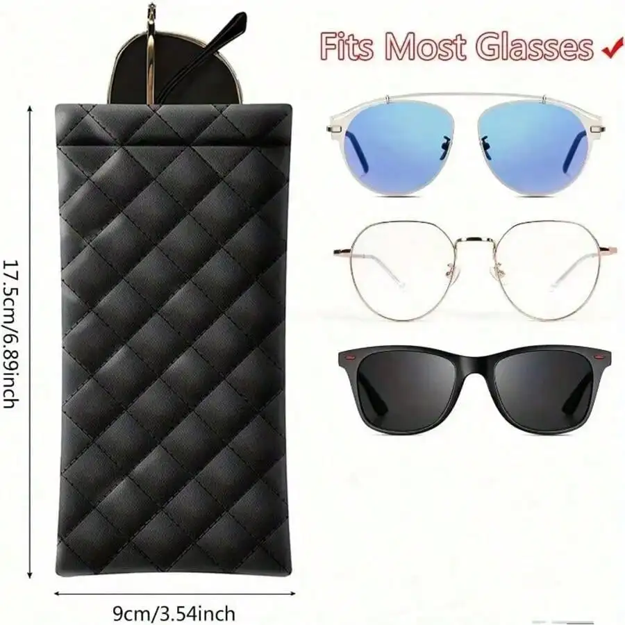 1pc Unisex Portable Compressed Eyeglasses Case - PU Leather Multi-Function Storage Bag For Glasses, Phone, Coins - Detail 1