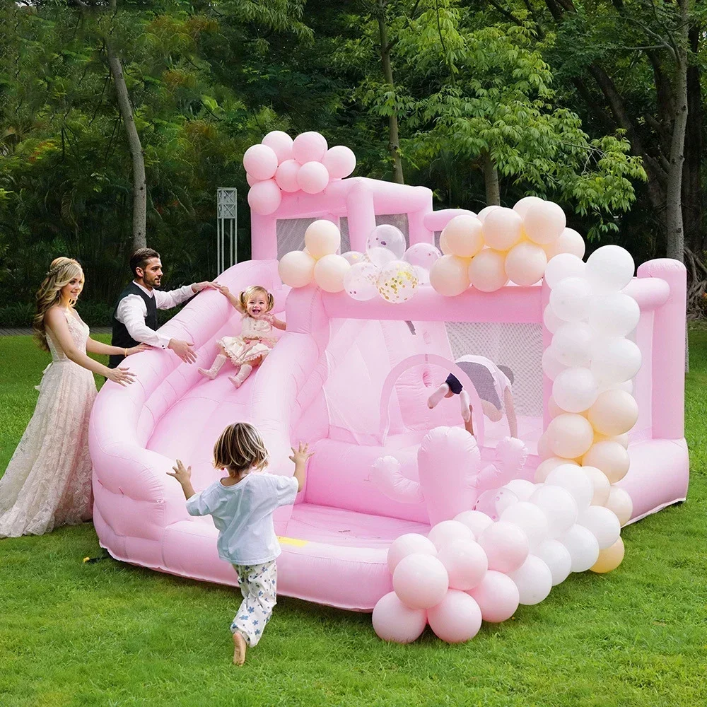 Pink Inflatable wedding castle trampoline Bounce House with blower Party event Rental kids toy outdoor Jumping bed