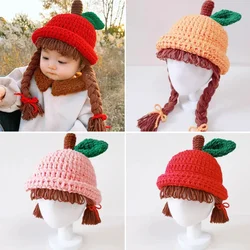 Parrucca lavorata a maglia per bambini cappello fatto a mano bambino bambini Apple Design Brades berretti in lana a maglia trecce puntelli foto copricapo 1-5 anni