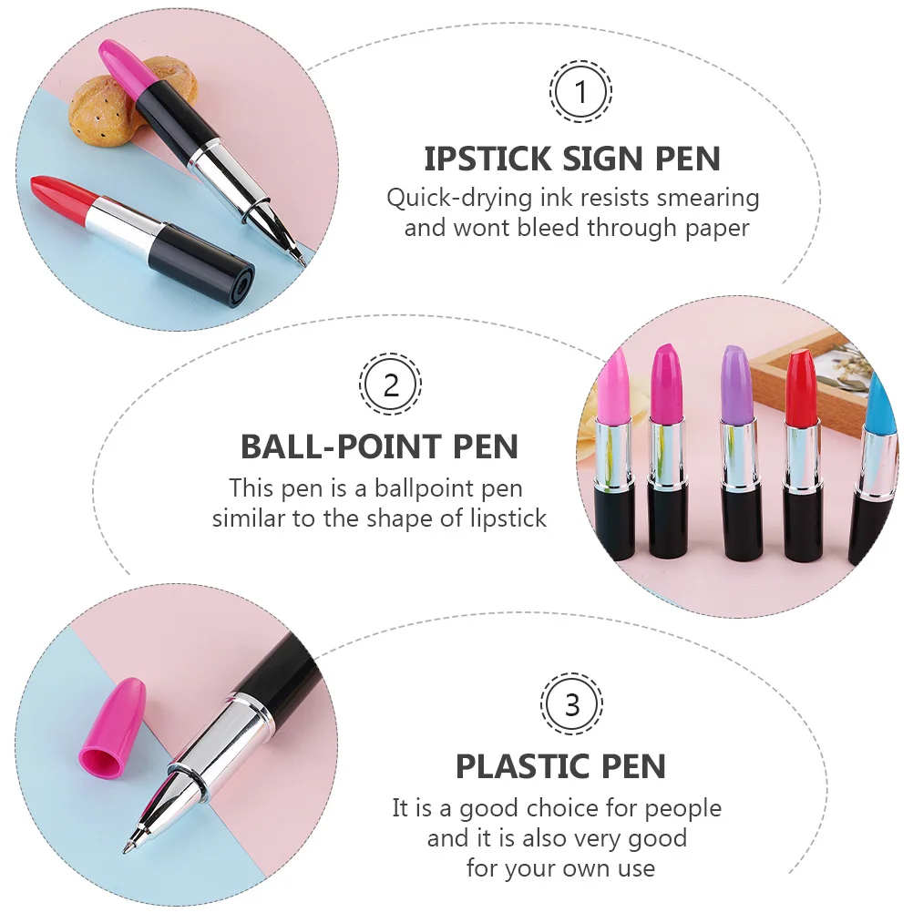 

15 Pcs Lipstick Shape Pen Ball-Point Marker Quick-drying Ink Creative Sign Students Plastic Mini Ballpoint