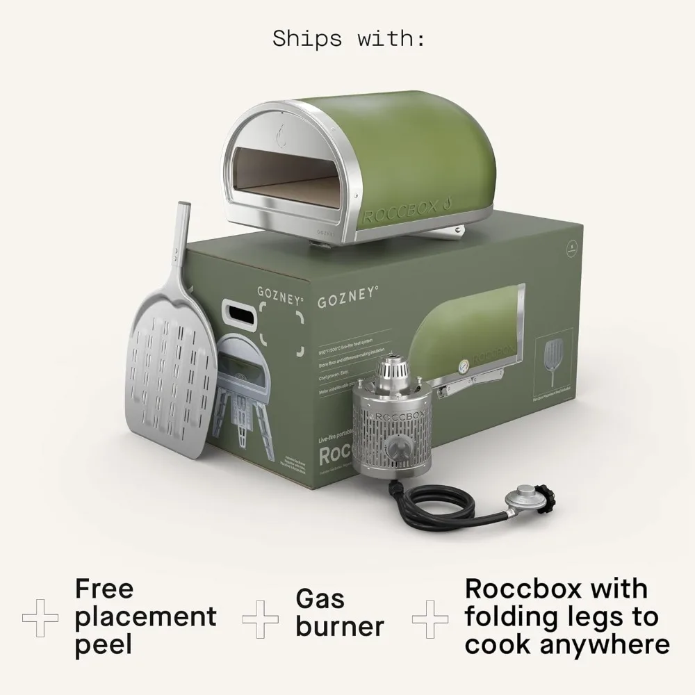 Roccbox Pizza Oven by Portable Outdoor Oven Gas Fired, Fire & Stone Outdoor Pizza Oven - New Olive Green