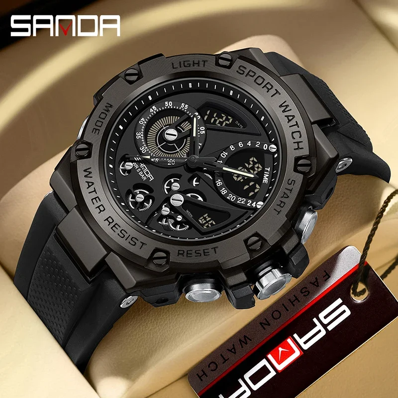 SANDA-Montre-bracelet numérique à LED de style G pour homme, montre à quartz pour homme, style militaire, montre de l'armée, étanche, sport, affichage des touristes