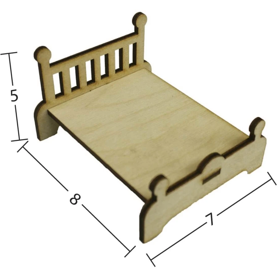 MN54 Miniature Twin Bed, Unpainted Raw Wood Miniature