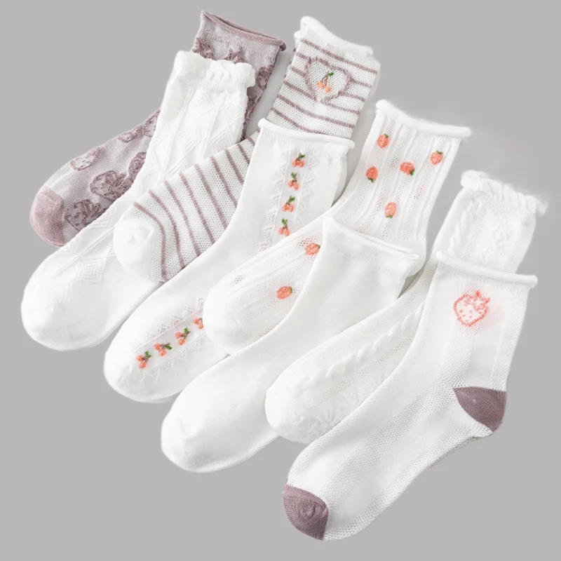 

5/10 Pairs Women's Middle Tube Comfort Casual Socks Four Seasons Pure White Socks Mid-tube Cute Socks College Style White Socks