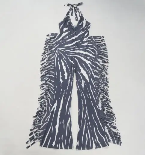 موضة جديدة 2025 مثير عادية أنيقة ومثيرة سليم صالح مطاطا عارية الذراعين هامش طباعة معلقة الرقبة حزام مايكرو متوهج بذلة