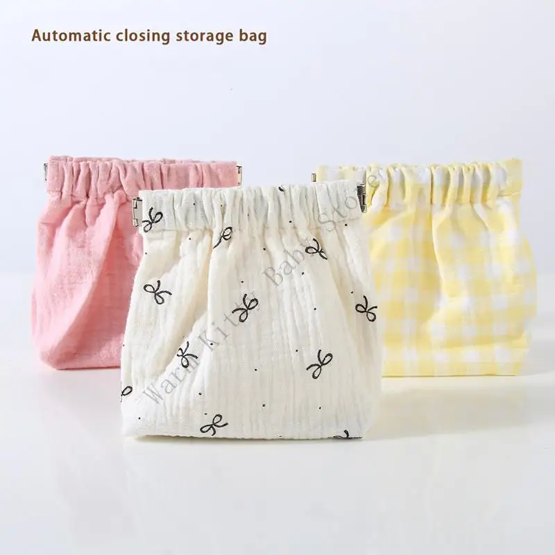 1pc New Cotton Gauze Automatic Closure Baby Diaper Bag Portable Travel Sanitary Napkin Wipes Storage Bag Newborn Nappy