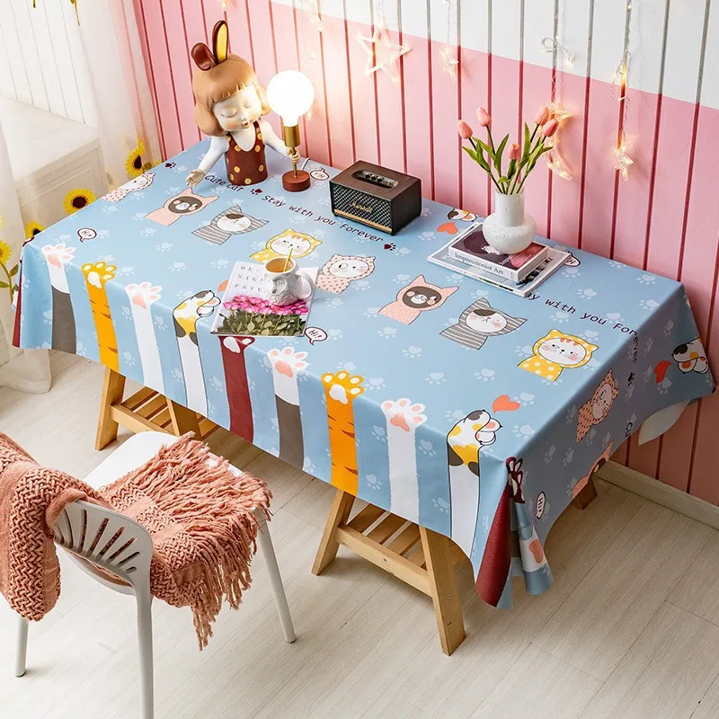 Tablecloth PVC Rectangular Student Dormitory Decoration Waterproof Oil-free Washable Desk Pad Table Cover Cute Harmless Durable