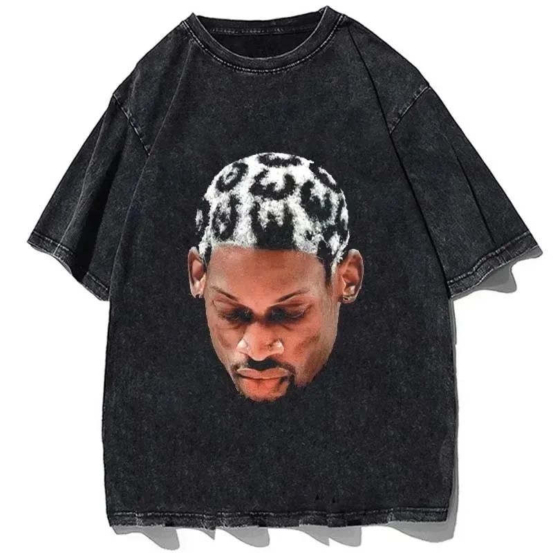 Hip Hop Streetwear Men Dennis Rodman T Shirt Rapper Print T-Shirt Washed Short Sleeve Harajuku Tee Tshirt Portrait Graphic