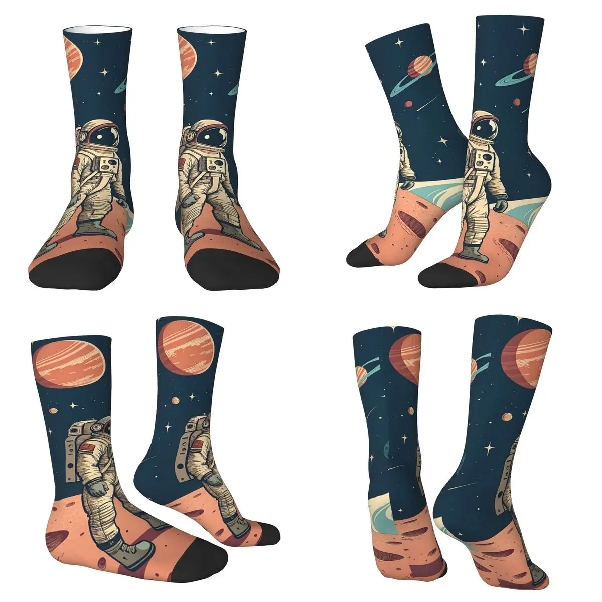 

Interstellar Planet And Astronaut Socks Harajuku Sweat Absorbing Stockings All Season Long Socks for Unisex Valentine's Day Gift