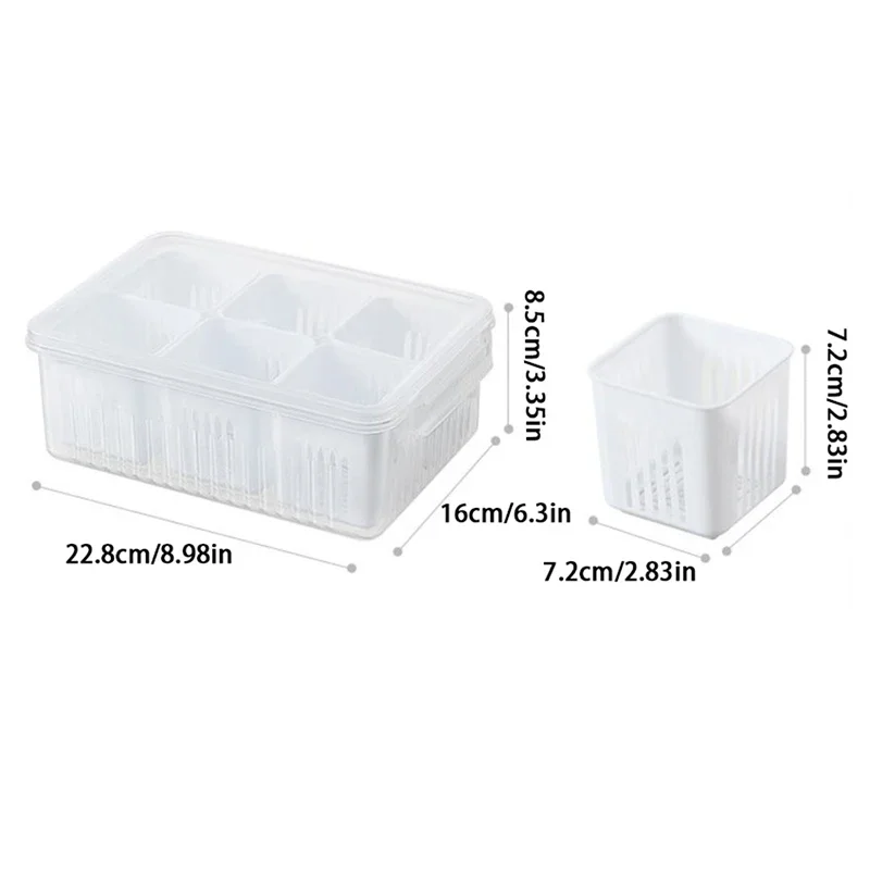 4/6 Grid Food Vegetable Fruit Storage Box Refrigerator Plastic Container Kitchen Preservation Jar Fridge Organizer Basket