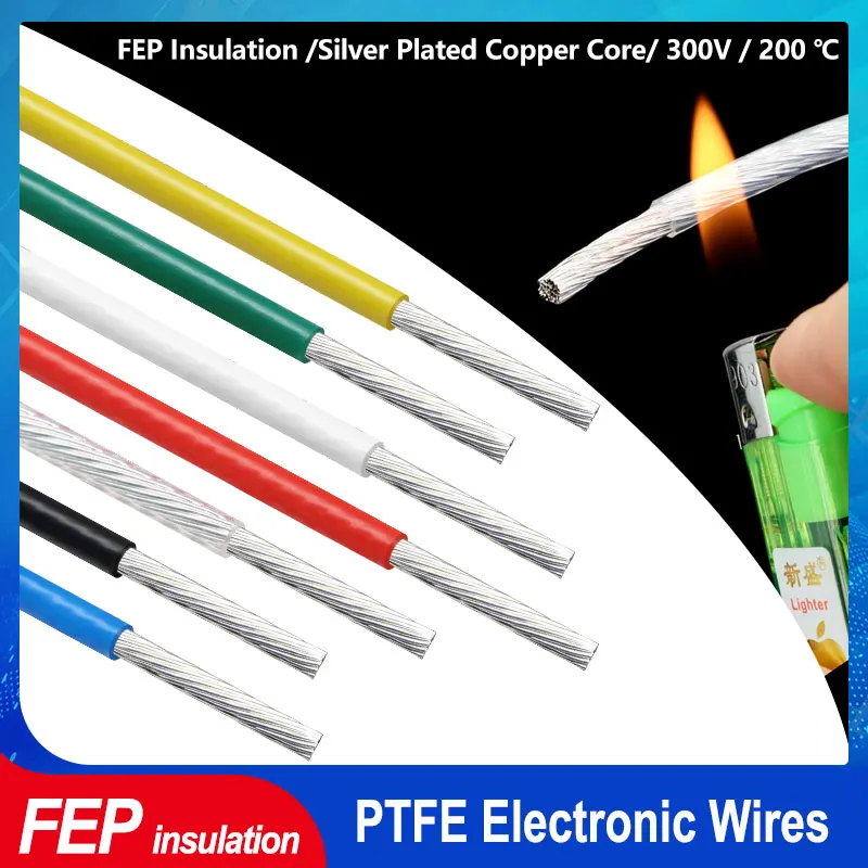 

2/5/10m PTFE Wires FEP Insulated Silver Plated Copper Cord 30AWG ~ 17AWG High Purity OFC Audio Headphone HiFi Signal Cable