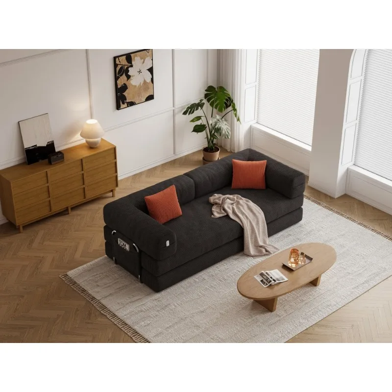 Черный вельветовый диван с боковым карманом, современная удобная мебель для гостиной, стильный диван с оранжевыми подушками, домашний декор